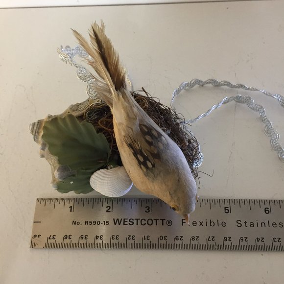 Vintage Bird Ornament Shell Hanging by Silver Ric Rack - Picture 6 of 8